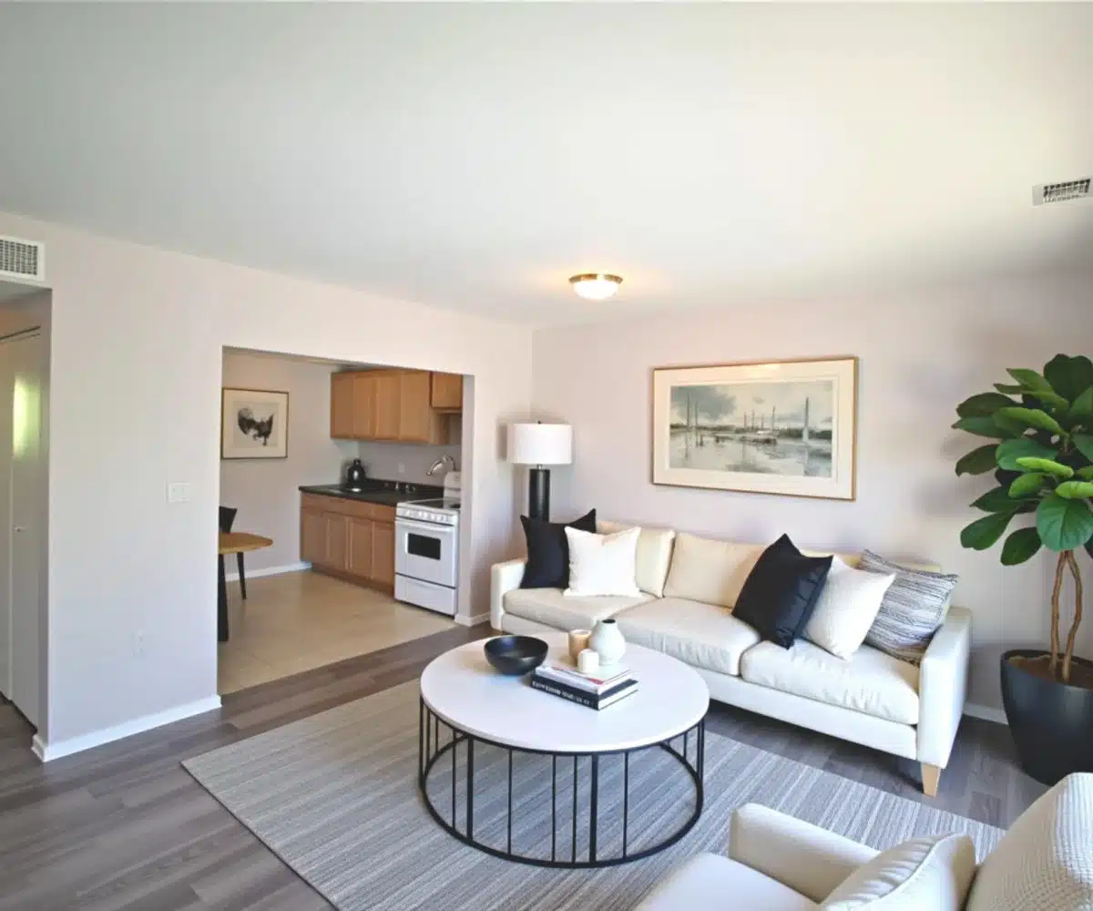 Groveland living room with white sofa.
