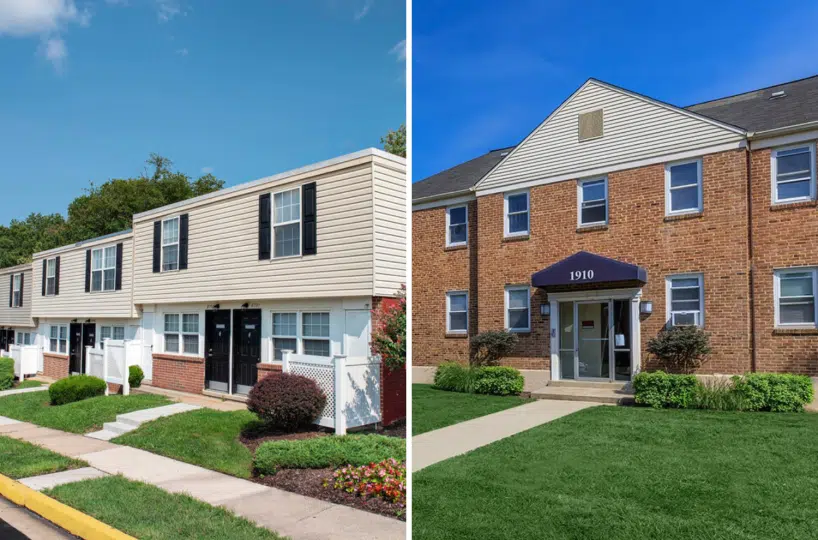 Townhome entrance and an apartment entrance. 