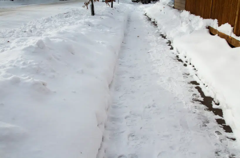 Snowy sidewalk.