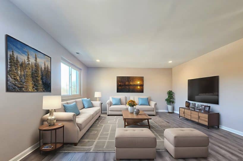 Living room with rug, sofas and flat screen tv.