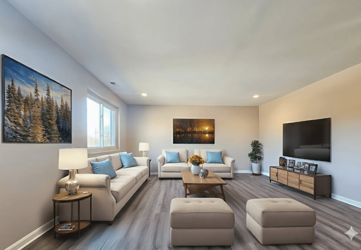 Living room with two sofas, a window, a tv and a coffee table.