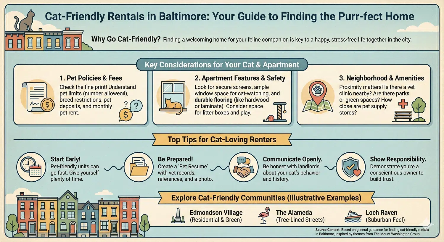 Cat-friendly apartment tips in Baltimore infographic.