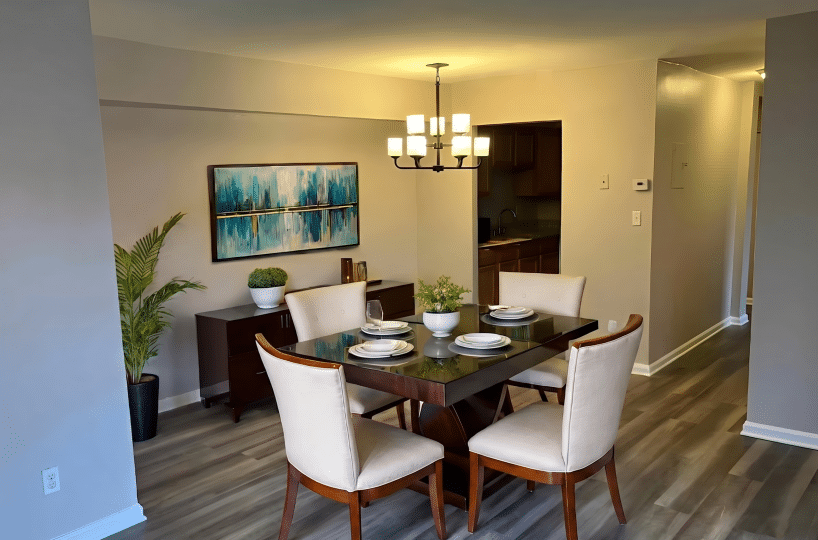 Dining room with table and chairs.