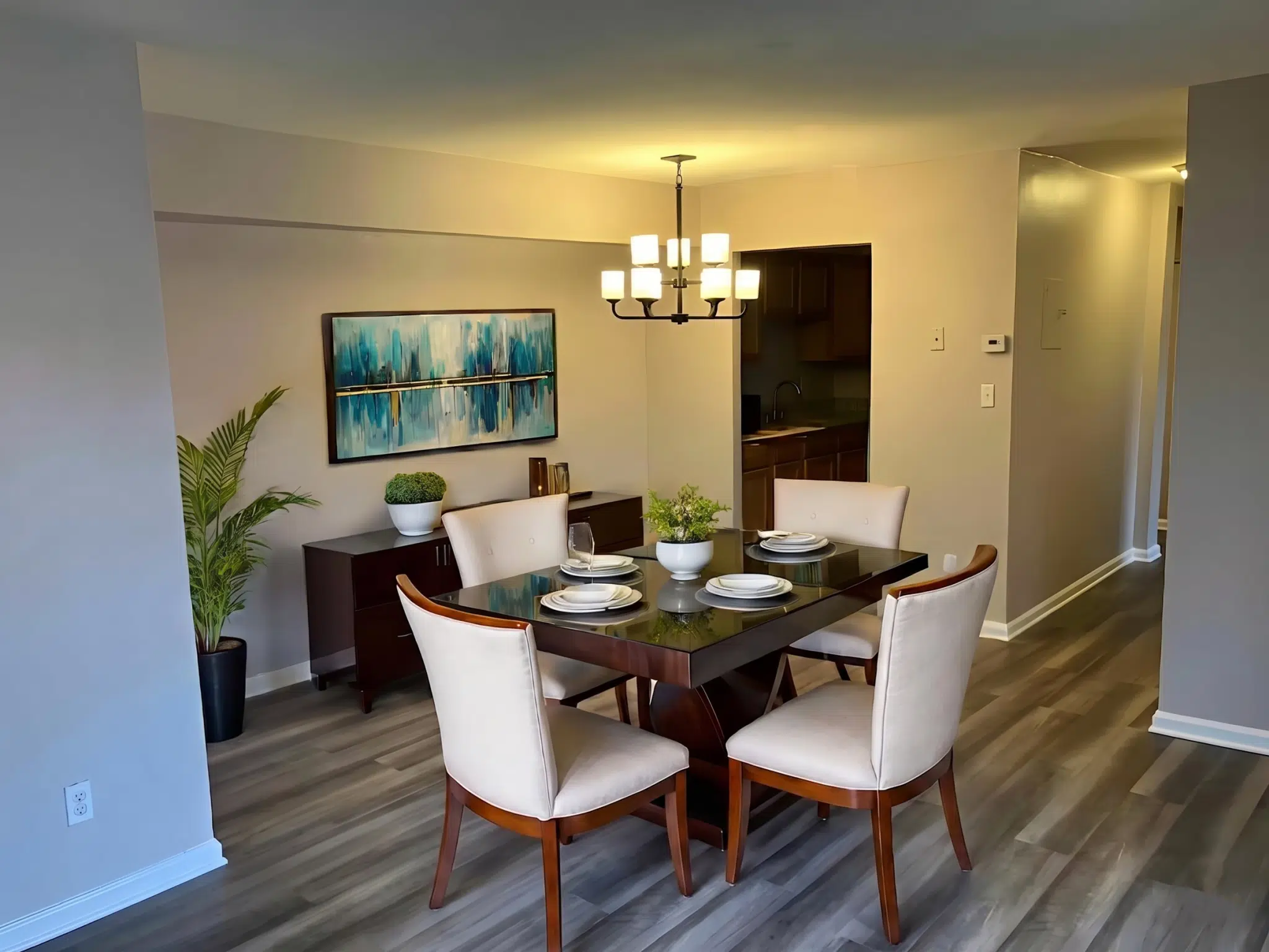 Dining room with table and chairs.